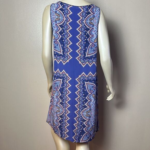 J. Jill Orange majestic blue Paisley rayon Shift Dress small petite Sleeveless - Picture 12 of 14